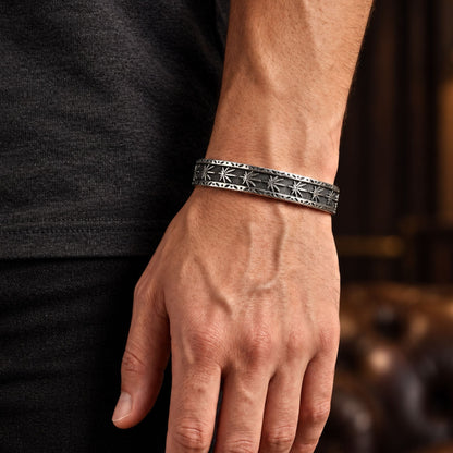 THE MEN THING Steel Bracelets MIDNIGHT STELLAR - Pure Stainless Steel Open Bangle Bracelet (Adjustable) for Men & Boys
