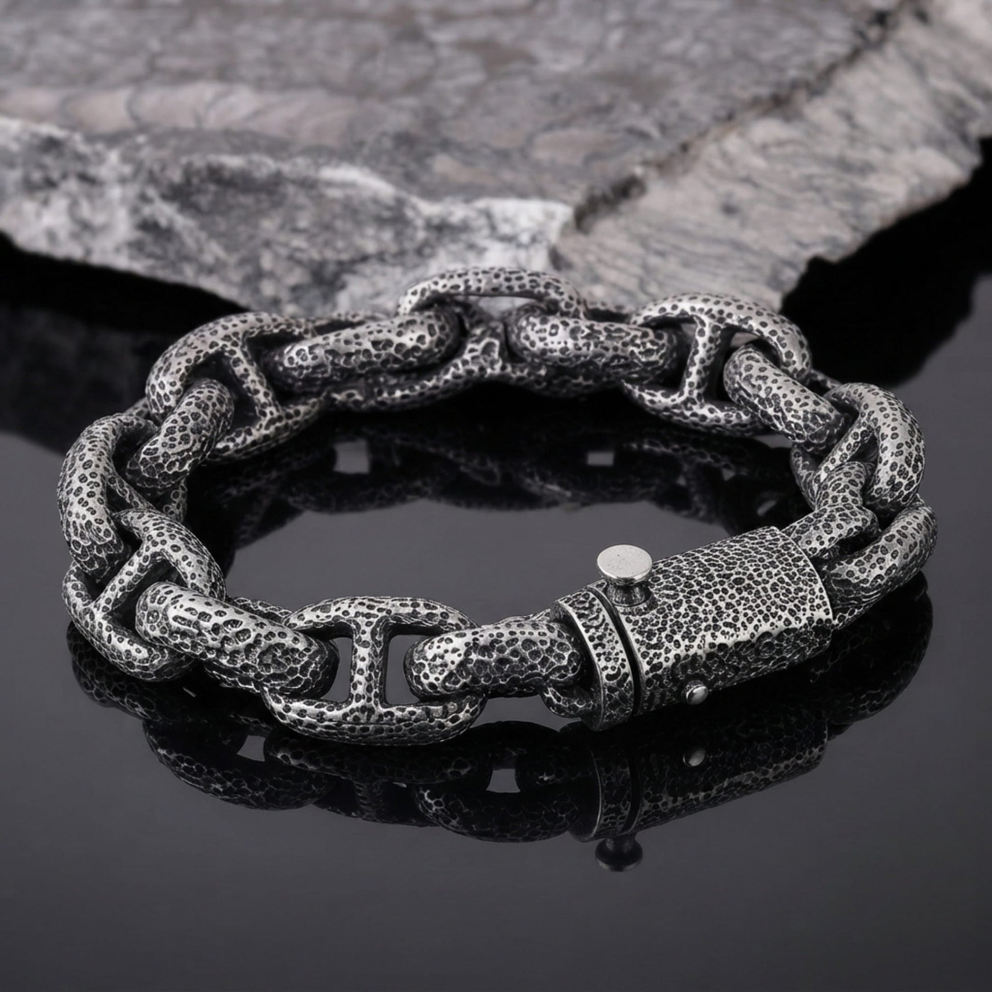 THE MEN THING Steel Bracelets MOLTEN LINK - 15mm Pure Titanium Steel Bracelet with Push-Button Box Clasp for Men & Boy (8.5 inch)