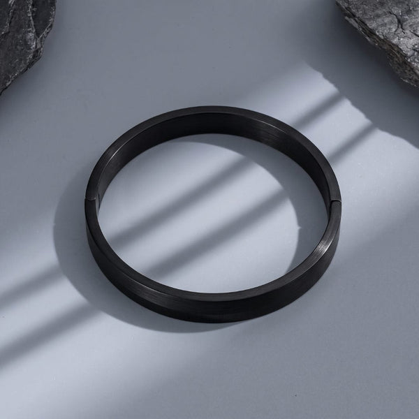 NIGHTLINE BLACK - Pure Stainless Steel Bangle Bracelet (Adjustable) for Men & Boys, Color: Black