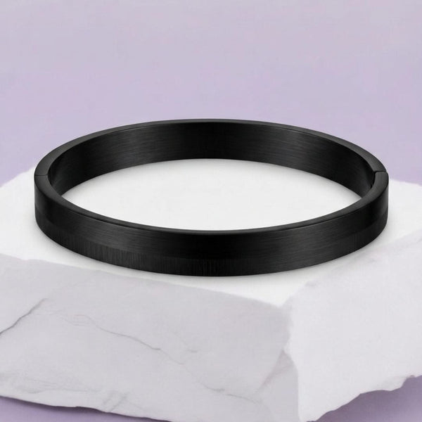 NIGHTLINE BLACK - Pure Stainless Steel Bangle Bracelet (Adjustable) for Men & Boys, Color: Black
