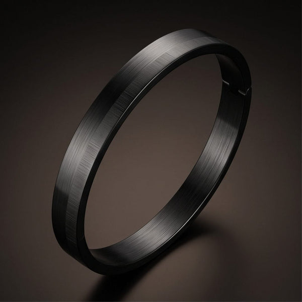 NIGHTLINE BLACK - Pure Stainless Steel Bangle Bracelet (Adjustable) for Men & Boys, Color: Black
