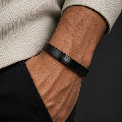 THE MEN THING Steel Bracelets NIGHTLINE BLACK - Pure Stainless Steel Bangle Bracelet (Adjustable) for Men & Boys, Color: Black