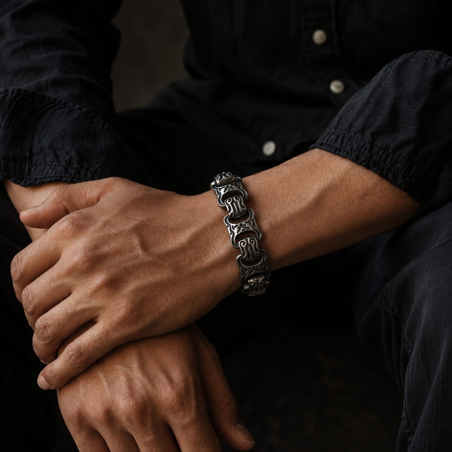 THE MEN THING Steel Bracelets OBSIDIAN - 15mm Pure Titanium Steel Bracelet for Men & Boy (8inch)