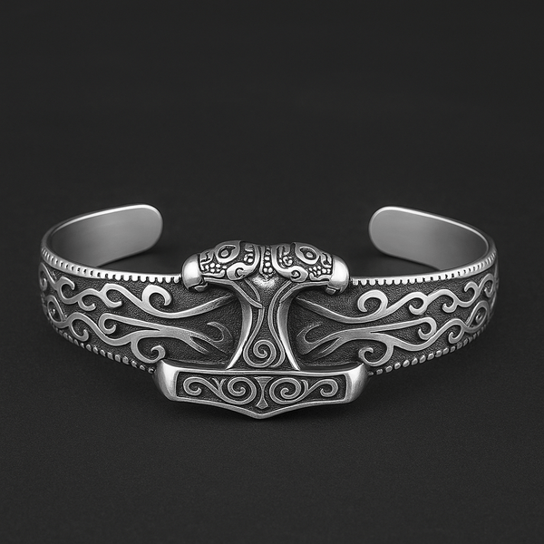 ODIN'S EMBRACE - Pure Stainless Steel Open Bangle Bracelet (Adjustable) for Men & Boys