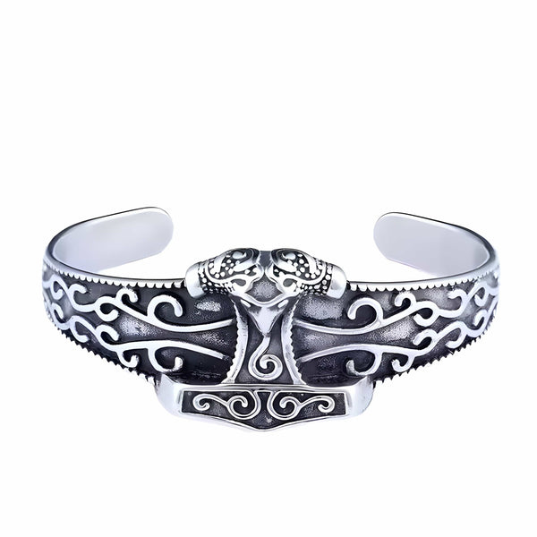 ODIN'S EMBRACE - Pure Stainless Steel Open Bangle Bracelet (Adjustable) for Men & Boys