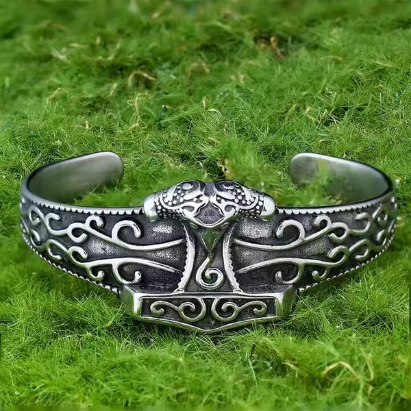 ODIN'S EMBRACE - Pure Stainless Steel Open Bangle Bracelet (Adjustable) for Men & Boys