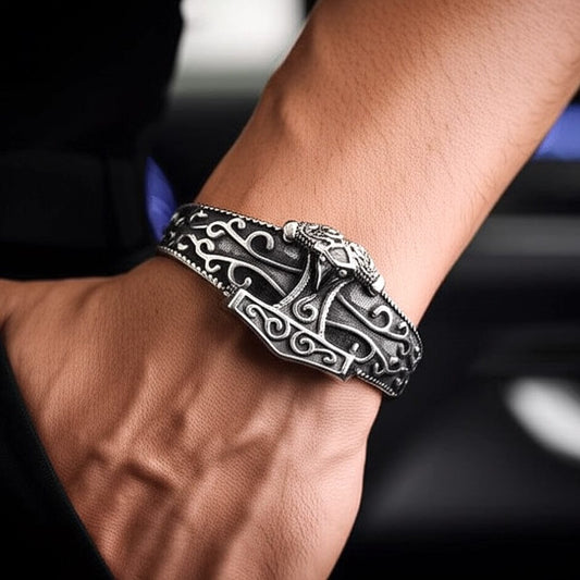 THE MEN THING Steel Bracelets ODIN'S EMBRACE - Pure Stainless Steel Open Bangle Bracelet (Adjustable) for Men & Boys