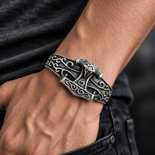 THE MEN THING Steel Bracelets ODIN'S EMBRACE - Pure Stainless Steel Open Bangle Bracelet (Adjustable) for Men & Boys
