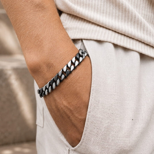 THE MEN THING Steel Bracelets ONYX FANG - 12mm Pure Titanium Steel Bracelet with Lobster Clasp for Men & Boy (8.5 inch)