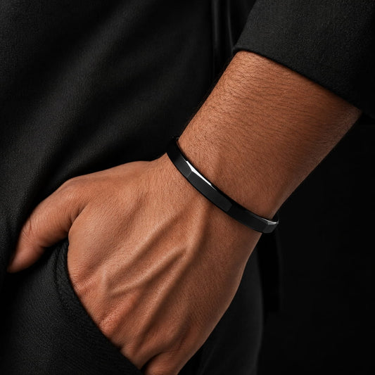 THE MEN THING Steel Bracelets ONYX HEX CUFF - Pure Stainless Steel Open Bangle Bracelet for Men & Boys
