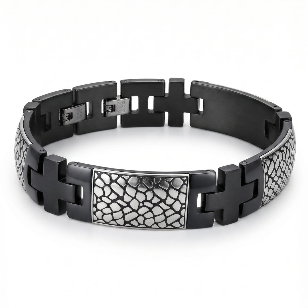THE MEN THING Steel Bracelets ONYX MOSAIC - 16mm Pure Titanium Steel Bracelet with Snap-lock Clasp for Men & Boy (8.5 inch)