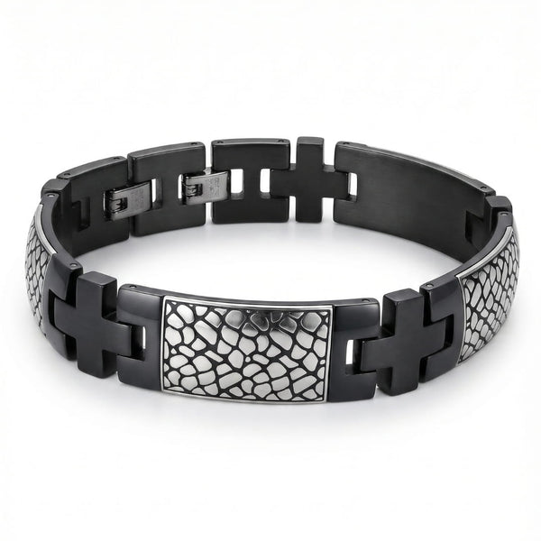 ONYX MOSAIC - 16mm Pure Titanium Steel Bracelet with Snap-lock Clasp for Men & Boy (8.5 inch)