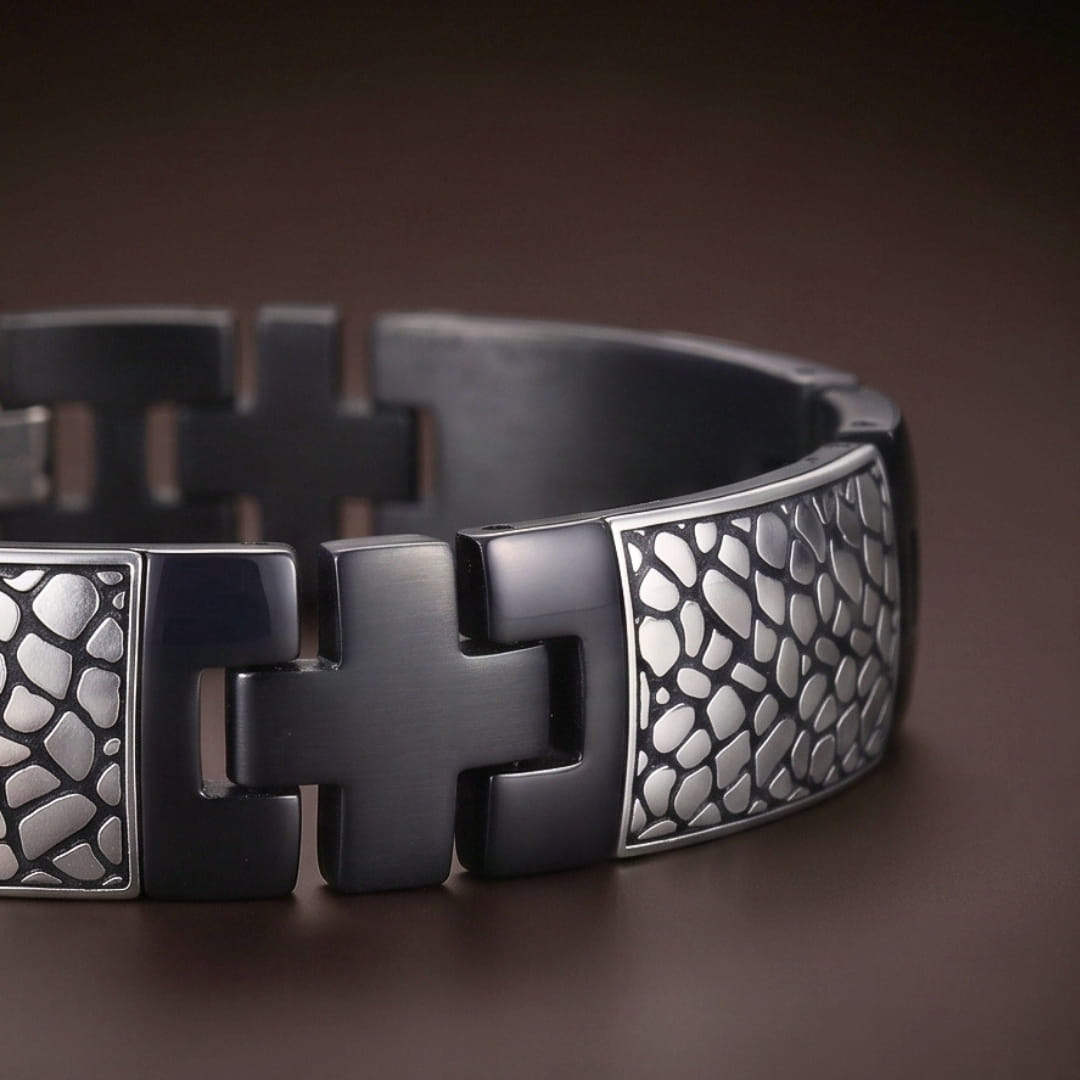 THE MEN THING Steel Bracelets ONYX MOSAIC - 16mm Pure Titanium Steel Bracelet with Snap-lock Clasp for Men & Boy (8.5 inch)