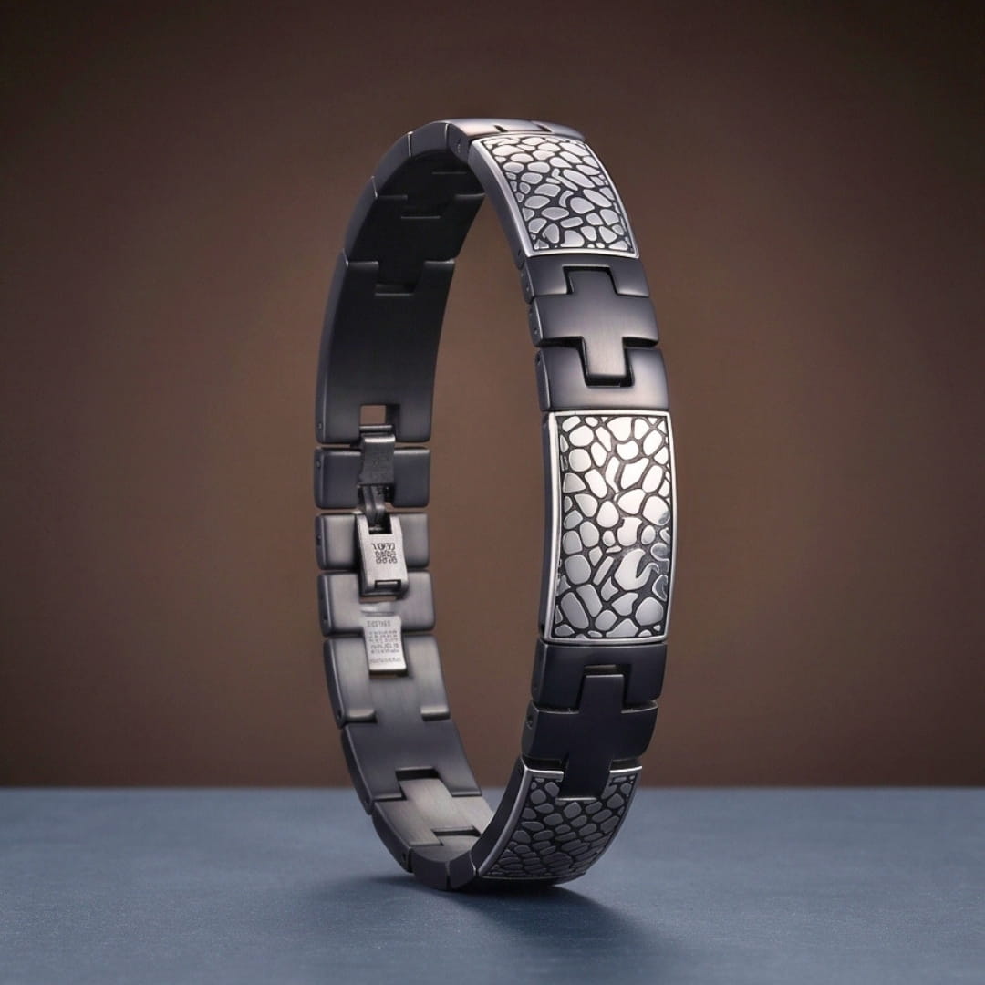 THE MEN THING Steel Bracelets ONYX MOSAIC - 16mm Pure Titanium Steel Bracelet with Snap-lock Clasp for Men & Boy (8.5 inch)