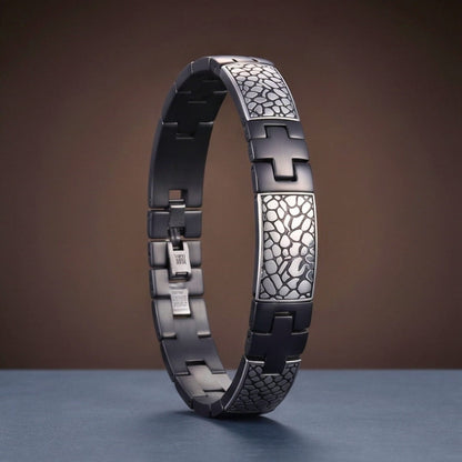 THE MEN THING Steel Bracelets ONYX MOSAIC - 16mm Pure Titanium Steel Bracelet with Snap-lock Clasp for Men & Boy (8.5 inch)