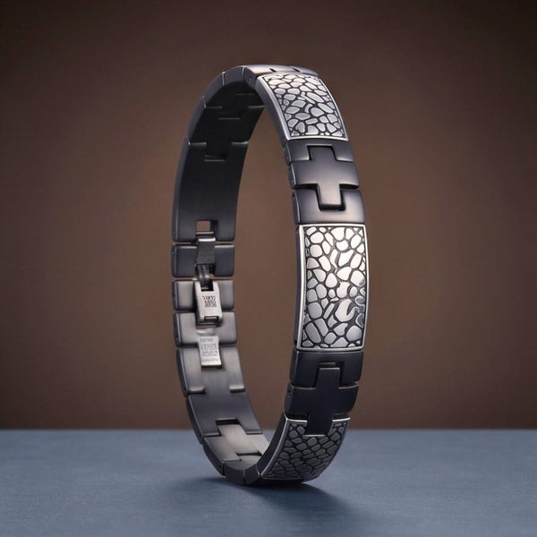 ONYX MOSAIC - 16mm Pure Titanium Steel Bracelet with Snap-lock Clasp for Men & Boy (8.5 inch)