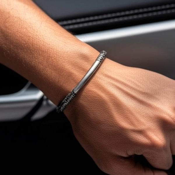 ORION CREST - Pure Stainless Steel Open Bangle Bracelet (Adjustable) for Men & Boys