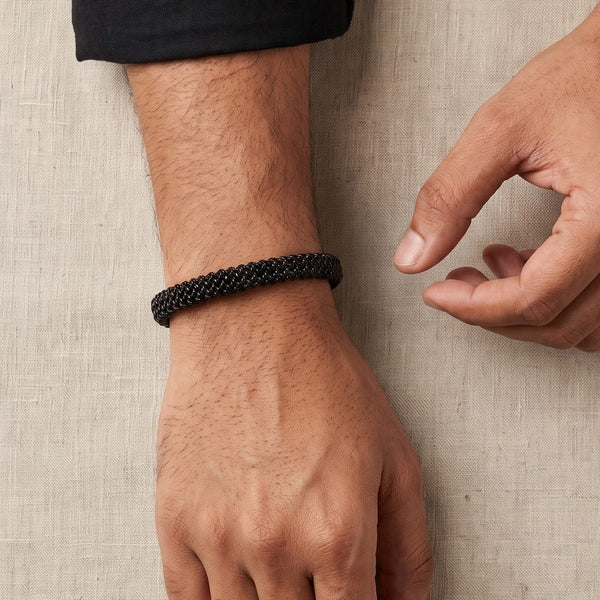 RAVEN WEAVE BLACK - Stainless Steel Kada, Adjustable Size, Matte Black, for Men & Boys