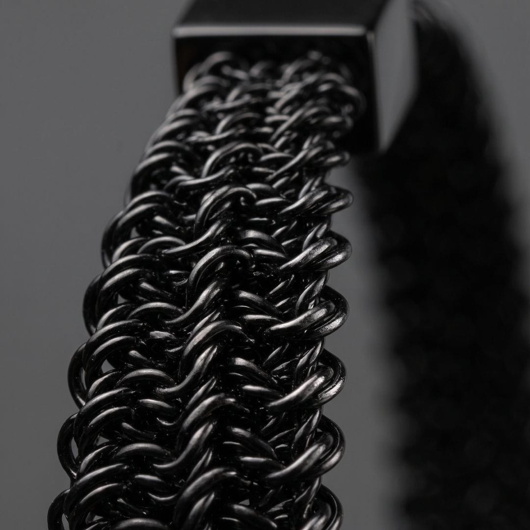 THE MEN THING Steel Bracelets RAVEN WEAVE BLACK - Stainless Steel Kada, Adjustable Size, Matte Black, for Men & Boys