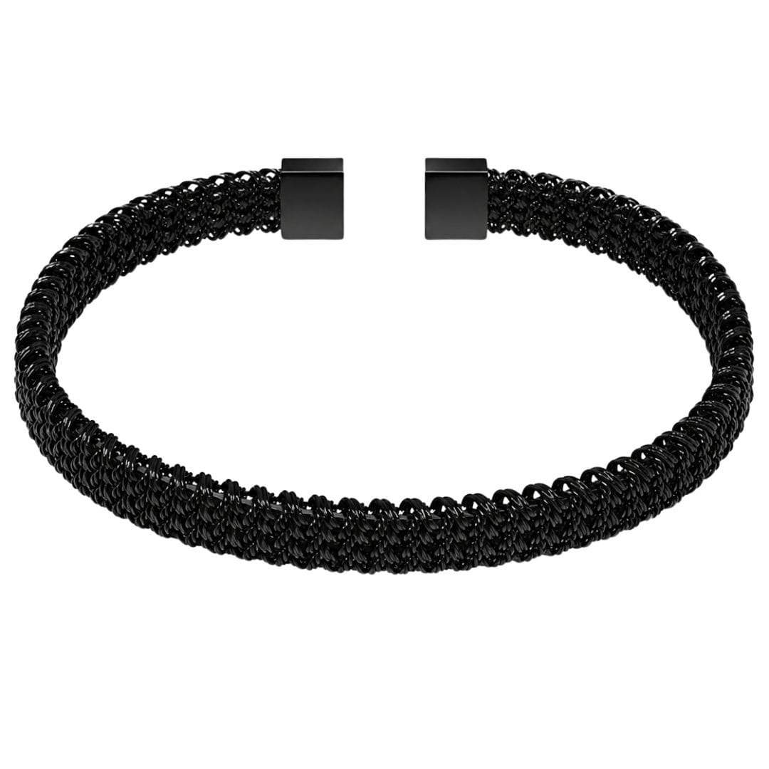 THE MEN THING Steel Bracelets RAVEN WEAVE BLACK - Stainless Steel Kada, Adjustable Size, Matte Black, for Men & Boys