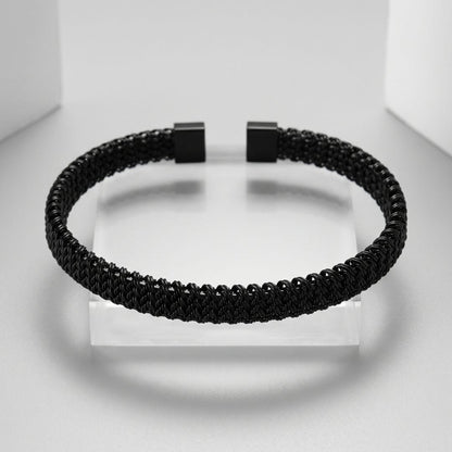THE MEN THING Steel Bracelets RAVEN WEAVE BLACK - Stainless Steel Kada, Adjustable Size, Matte Black, for Men & Boys