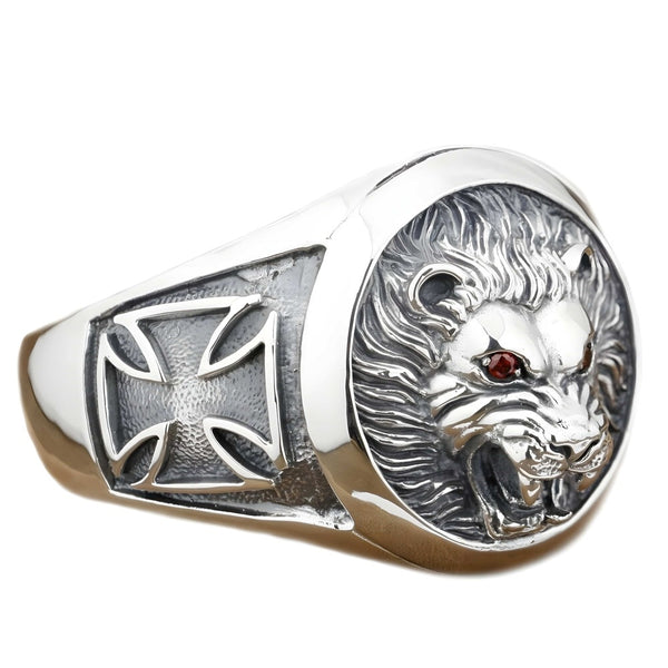 RED EYE LION - Pure Stainless Steel Open Bangle Bracelet (Adjustable) for Men & Boys
