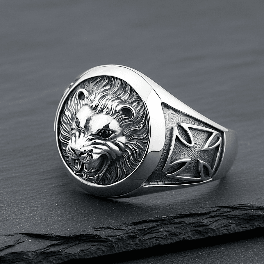 THE MEN THING Steel Bracelets RED EYE LION - Pure Stainless Steel Open Bangle Bracelet (Adjustable) for Men & Boys