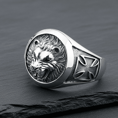 THE MEN THING Steel Bracelets RED EYE LION - Pure Stainless Steel Open Bangle Bracelet (Adjustable) for Men & Boys