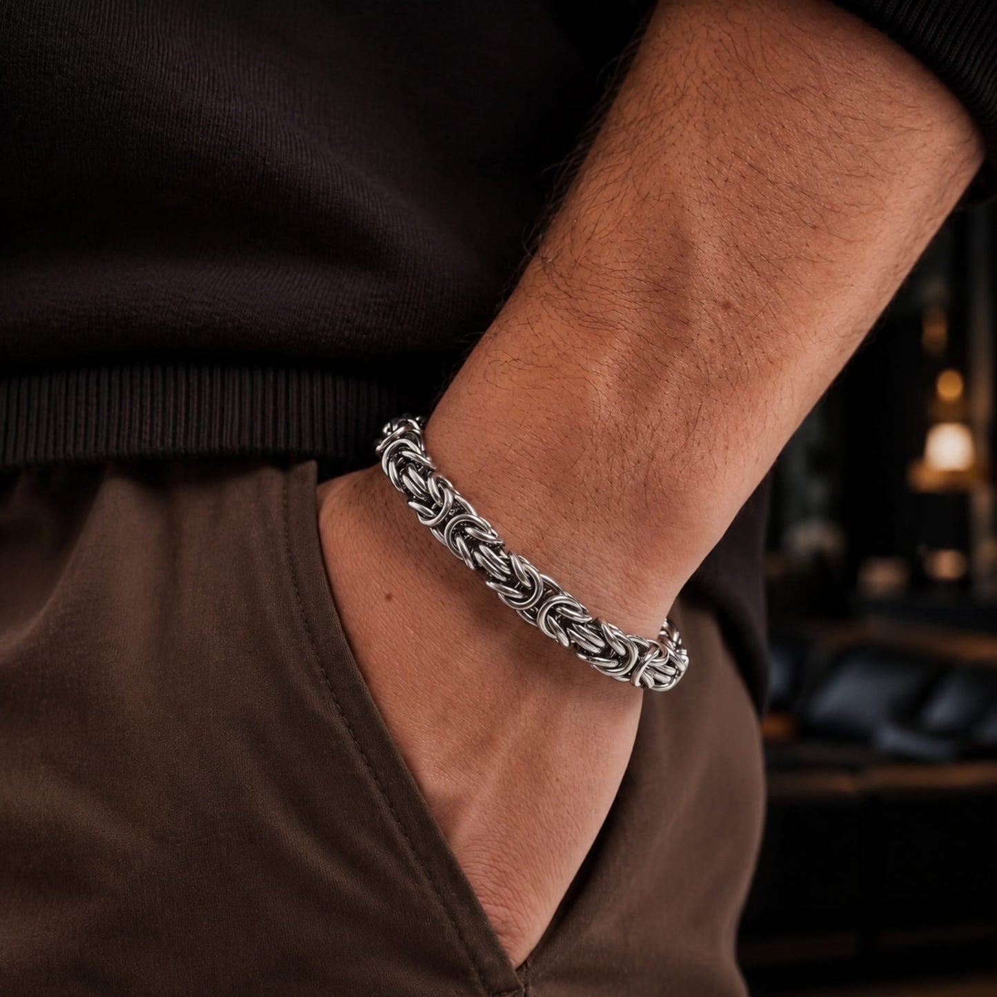THE MEN THING Steel Bracelets REINFORCED -  7mm Stainless Steel Bracelet, American Style - Hip Hop Biker Bracelet 8 inch with Lobster Claw Buckle for Men & Boys