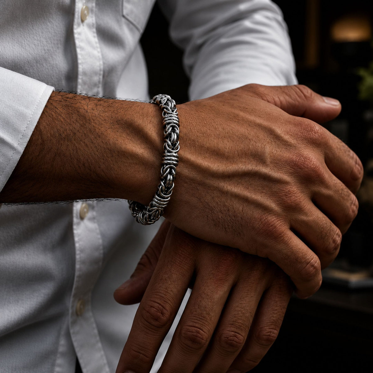 THE MEN THING Steel Bracelets REINFORCED -  7mm Stainless Steel Bracelet, American Style - Hip Hop Biker Bracelet 8 inch with Lobster Claw Buckle for Men & Boys