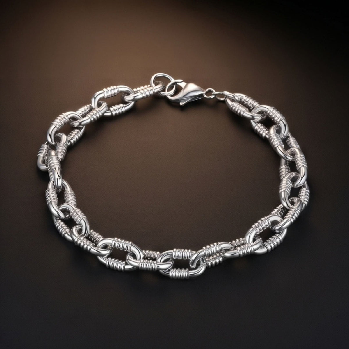 THE MEN THING Steel Bracelets RIBBED OVAL LINK - 11mm Titanium Steel Bracelet with Lobster Clasp for Men & Boy (8 inch)
