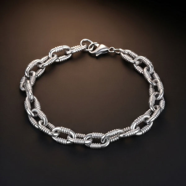 RIBBED OVAL LINK - 11mm Titanium Steel Bracelet with Lobster Clasp for Men & Boy (8 inch)