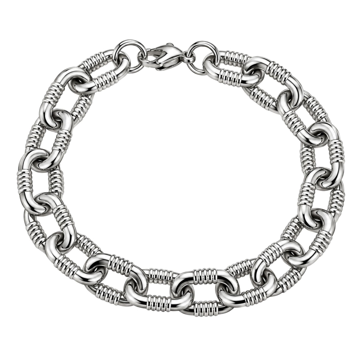 THE MEN THING Steel Bracelets RIBBED OVAL LINK - 11mm Titanium Steel Bracelet with Lobster Clasp for Men & Boy (8 inch)