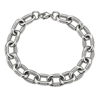 THE MEN THING Steel Bracelets RIBBED OVAL LINK - 11mm Titanium Steel Bracelet with Lobster Clasp for Men & Boy (8 inch)