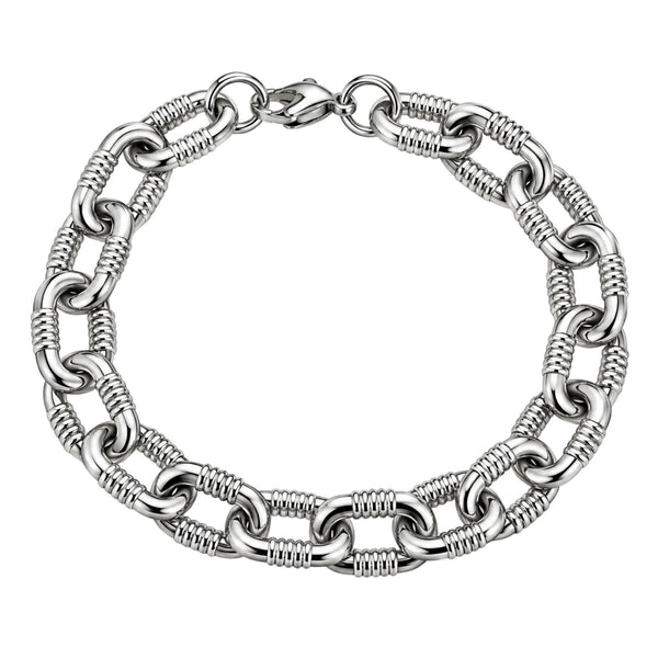 RIBBED OVAL LINK - 11mm Titanium Steel Bracelet with Lobster Clasp for Men & Boy (8 inch)