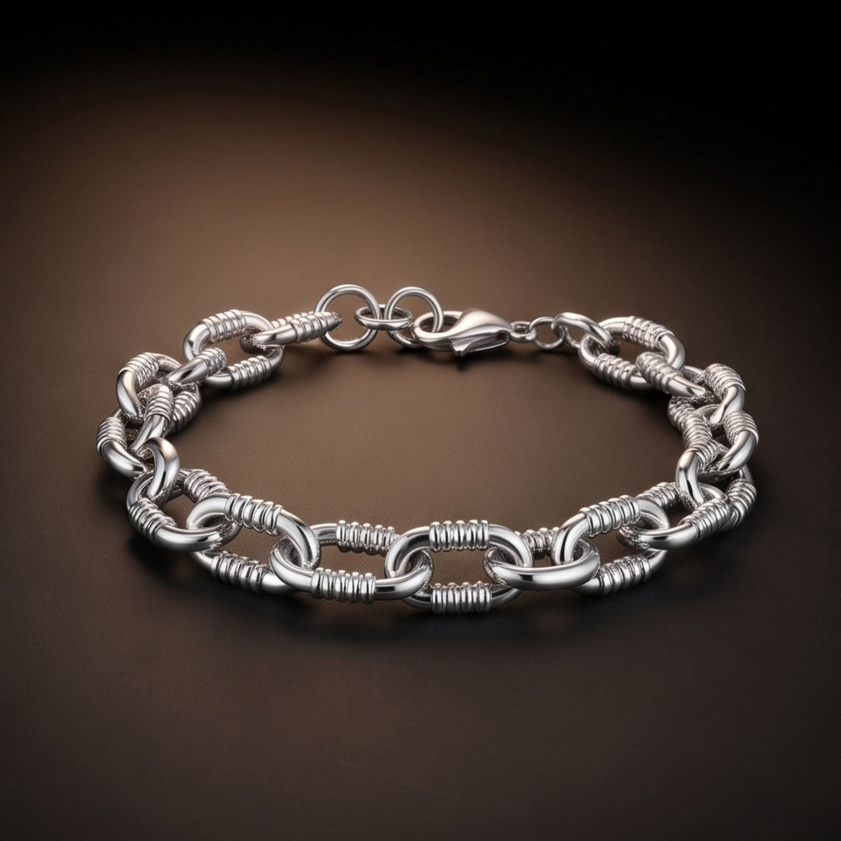 THE MEN THING Steel Bracelets RIBBED OVAL LINK - 11mm Titanium Steel Bracelet with Lobster Clasp for Men & Boy (8 inch)