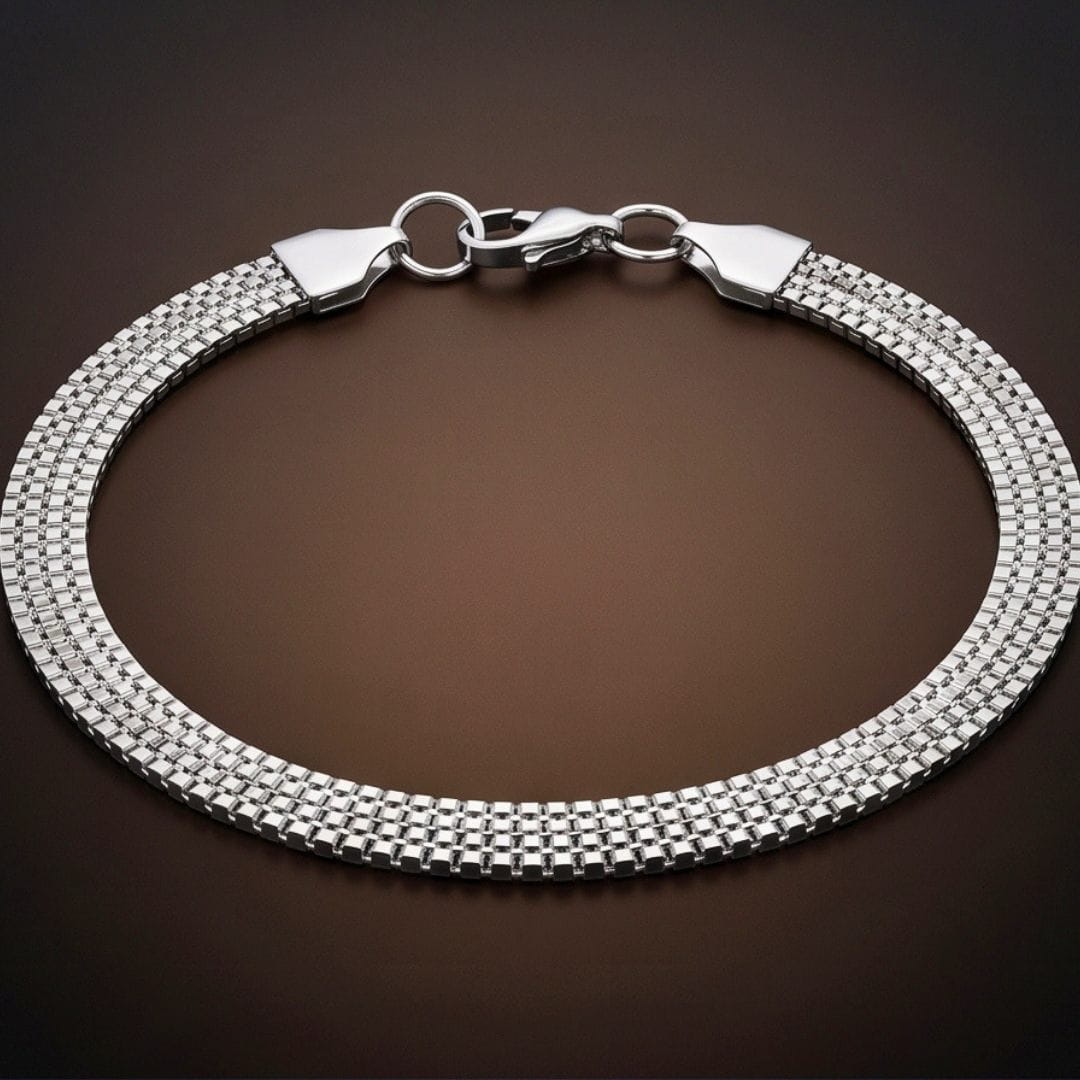 THE MEN THING Steel Bracelets ROAD TREAD - 7mm Stainless Steel Bracelet, Silver, 8 inch with Lobster Claw for Men & Boys