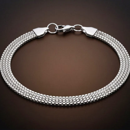 THE MEN THING Steel Bracelets ROAD TREAD - 7mm Stainless Steel Bracelet, Silver, 8 inch with Lobster Claw for Men & Boys