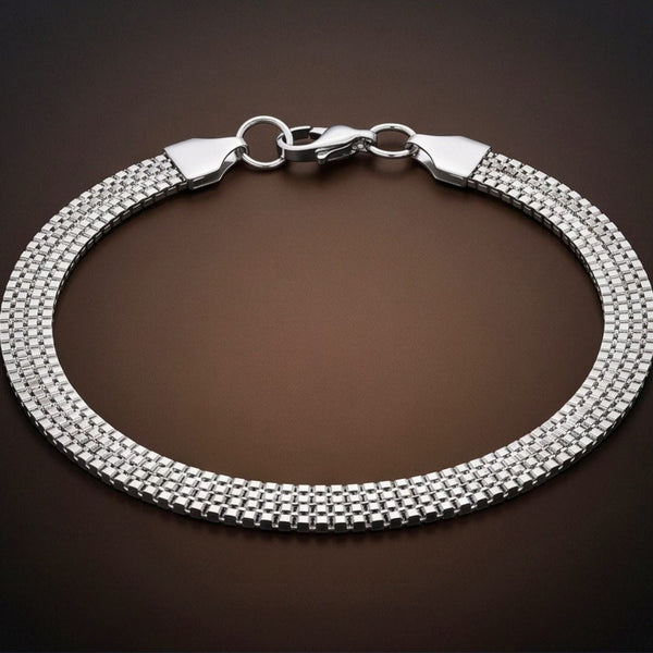 ROAD TREAD - 7mm Stainless Steel Bracelet, Silver, 8 inch with Lobster Claw for Men & Boys