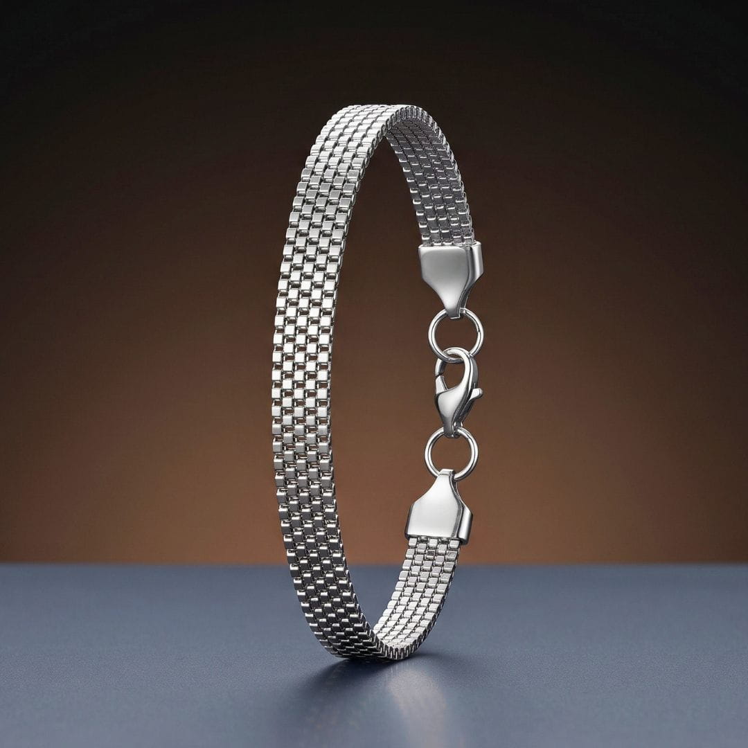 THE MEN THING Steel Bracelets ROAD TREAD - 7mm Stainless Steel Bracelet, Silver, 8 inch with Lobster Claw for Men & Boys