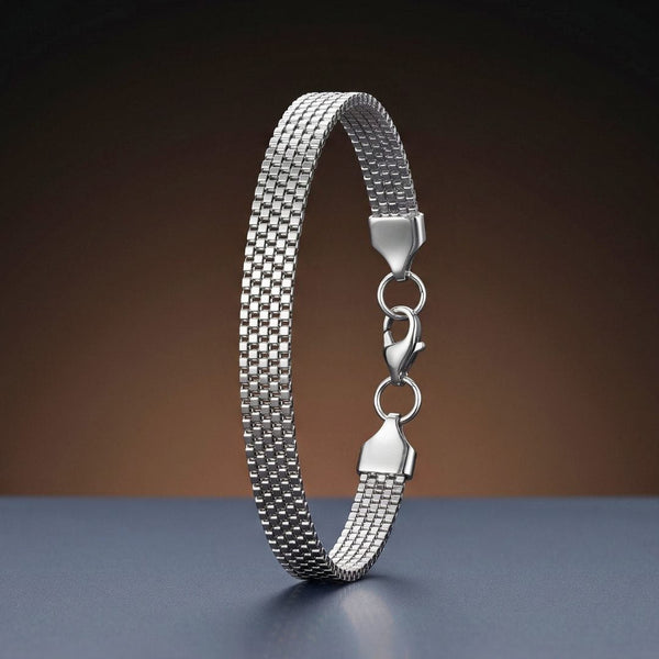 ROAD TREAD - 7mm Stainless Steel Bracelet, Silver, 8 inch with Lobster Claw for Men & Boys
