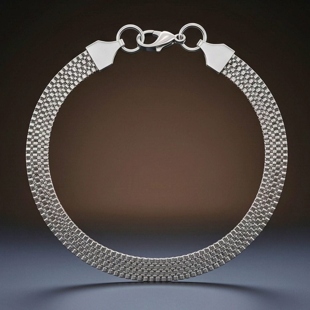 THE MEN THING Steel Bracelets ROAD TREAD - 7mm Stainless Steel Bracelet, Silver, 8 inch with Lobster Claw for Men & Boys