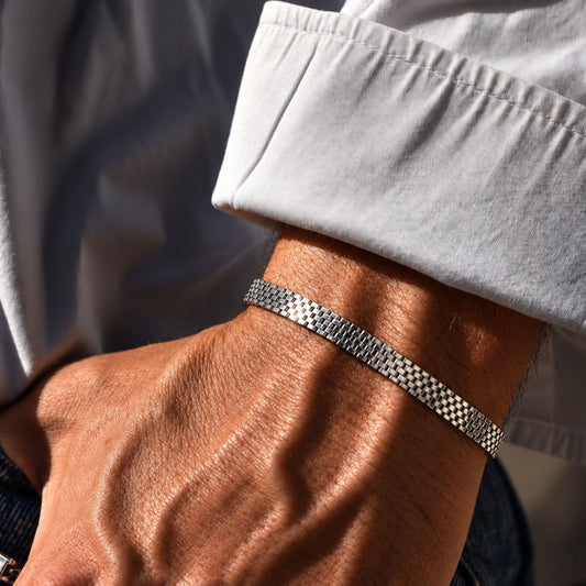 THE MEN THING Steel Bracelets ROAD TREAD - 7mm Stainless Steel Bracelet, Silver, 8 inch with Lobster Claw for Men & Boys