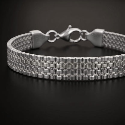 THE MEN THING Steel Bracelets ROAD TREAD - Stainless Steel Bracelet, Silver, 8 inch with Lobster Claw for Men & Boys