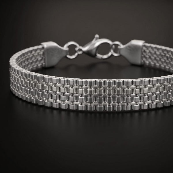ROAD TREAD - Stainless Steel Bracelet, Silver, 8 inch with Lobster Claw for Men & Boys