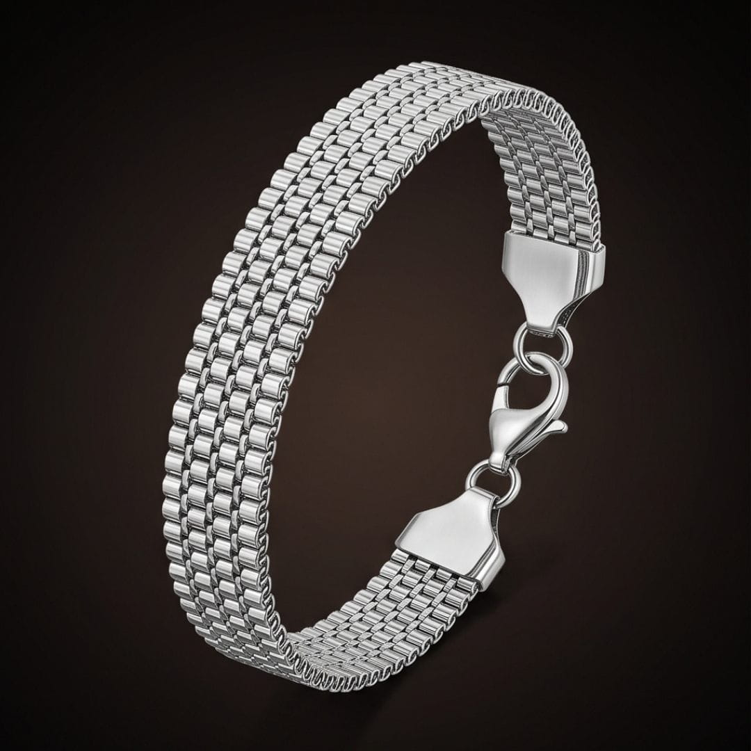 THE MEN THING Steel Bracelets ROAD TREAD - Stainless Steel Bracelet, Silver, 8 inch with Lobster Claw for Men & Boys
