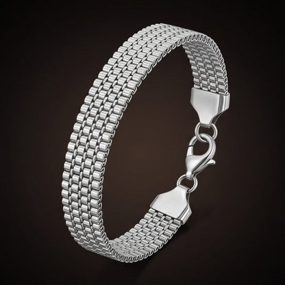 THE MEN THING Steel Bracelets ROAD TREAD - Stainless Steel Bracelet, Silver, 8 inch with Lobster Claw for Men & Boys