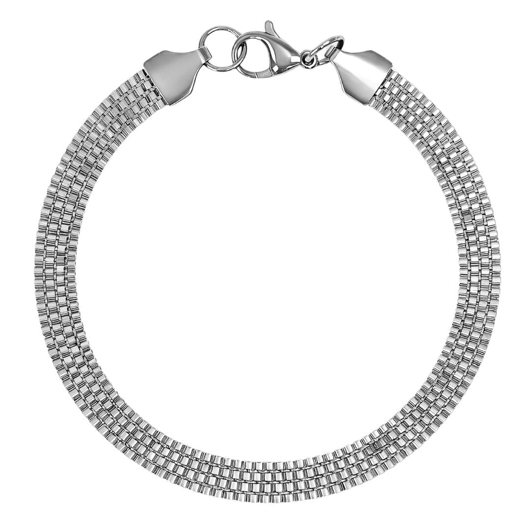 THE MEN THING Steel Bracelets ROAD TREAD - Stainless Steel Bracelet, Silver, 8 inch with Lobster Claw for Men & Boys