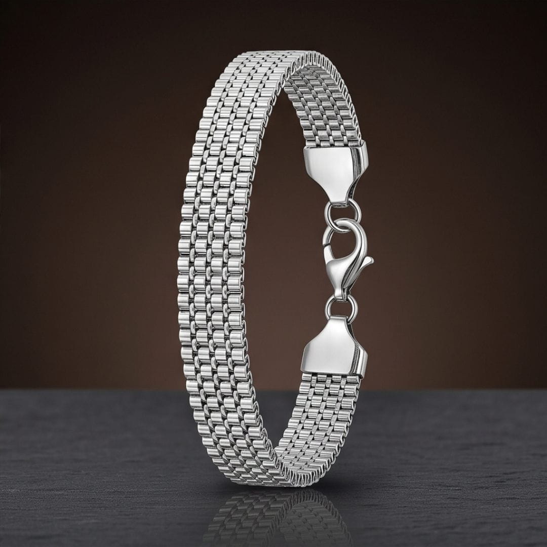 THE MEN THING Steel Bracelets ROAD TREAD - Stainless Steel Bracelet, Silver, 8 inch with Lobster Claw for Men & Boys