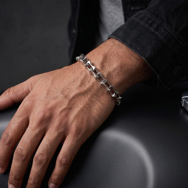 ROADLINK SILVER - Stainless Steel Bracelet, Silver Color - 8 inch for Men & Boys